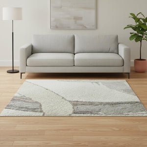 HomeRoots 5' X 8' Abstract Ivory Beige and Gray Washable Area Rug with UV Protection for Modern Homes 680255