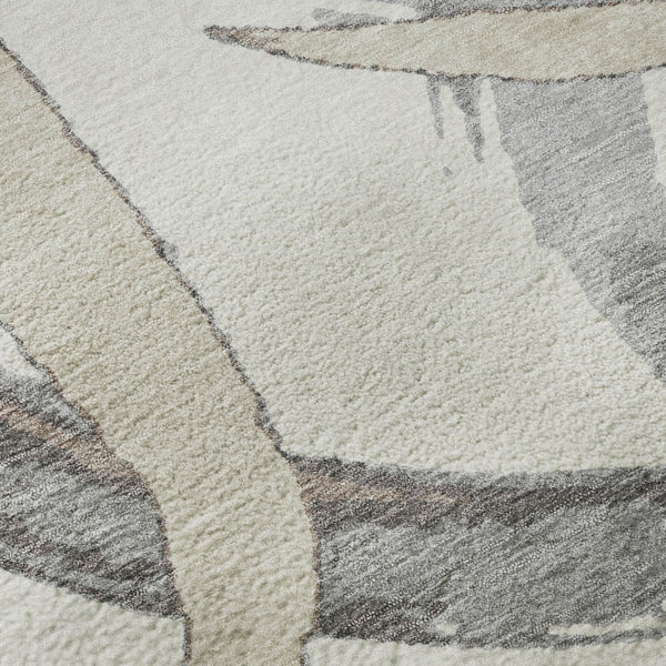 HomeRoots 8' Ivory Beige and Gray Abstract Round Washable Rug – Stain Resistant, UV Protected, Durable Design 680256