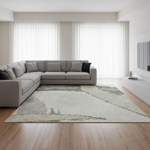 HomeRoots 8' X 10' Ivory, Beige & Gray Abstract Washable Area Rug - UV Protected, Stain Resistant, Durable Design 680257
