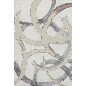 HomeRoots 8' X 10' Ivory, Beige & Gray Abstract Washable Area Rug - UV Protected, Stain Resistant, Durable Design 680257