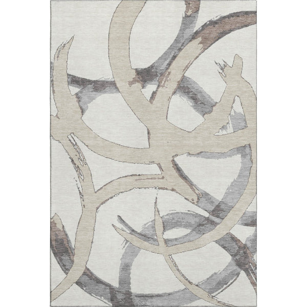 HomeRoots 8' X 10' Ivory, Beige & Gray Abstract Washable Area Rug - UV Protected, Stain Resistant, Durable Design 680257