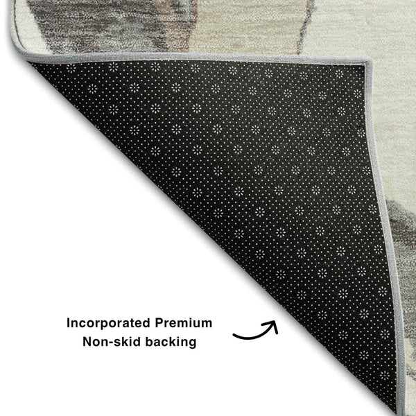 HomeRoots 8' X 10' Ivory, Beige & Gray Abstract Washable Area Rug - UV Protected, Stain Resistant, Durable Design 680257