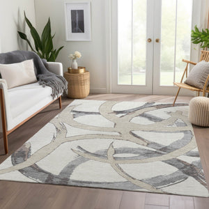 HomeRoots 8' X 10' Ivory, Beige & Gray Abstract Washable Area Rug - UV Protected, Stain Resistant, Durable Design 680257