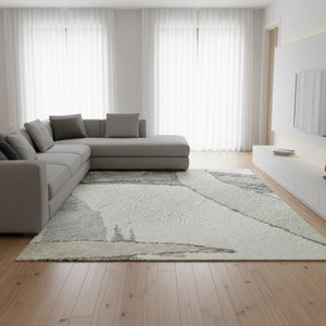 HomeRoots 9' X 12' Ivory Beige & Gray Abstract Washable Area Rug - Stylish, Durable, UV Protected for Homes 680258