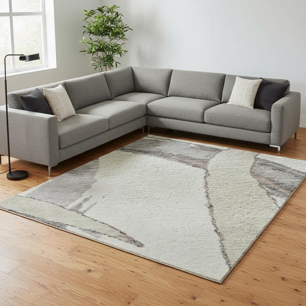 HomeRoots 10' X 14' Washable Ivory Beige & Gray Abstract Area Rug with UV Protection for Busy Homes & Style 680259