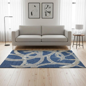 HomeRoots 5' X 8' Contemporary Navy Blue Gray Ivory Washable Area Rug with UV Protection for High Traffic Areas 680261