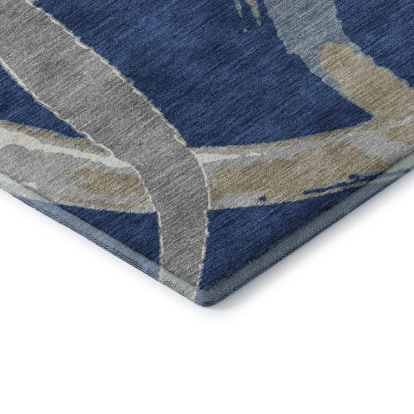 HomeRoots 5' X 8' Contemporary Navy Blue Gray Ivory Washable Area Rug with UV Protection for High Traffic Areas 680261