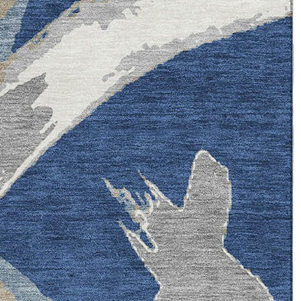 HomeRoots 5' X 8' Contemporary Navy Blue Gray Ivory Washable Area Rug with UV Protection for High Traffic Areas 680261