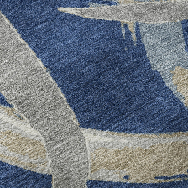 HomeRoots 8' Modern Abstract Washable Round Rug in Navy Blue, Gray & Ivory - UV Protected & Stain Resistant 680262