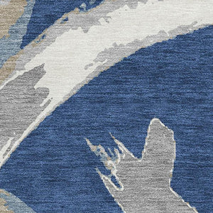 HomeRoots 9' X 12' Navy Blue Gray Ivory Abstract Area Rug - Washable, UV-Protected, Stylish & Durable Design 680264