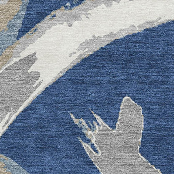 HomeRoots 9' X 12' Navy Blue Gray Ivory Abstract Area Rug - Washable, UV-Protected, Stylish & Durable Design 680264