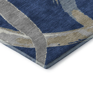 HomeRoots 10' Navy Blue, Gray & Ivory Abstract Washable Area Rug - Stylish, Durable & UV Protected for Homes 680265