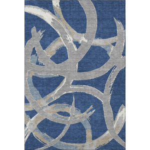 HomeRoots 10' Navy Blue, Gray & Ivory Abstract Washable Area Rug - Stylish, Durable & UV Protected for Homes 680265