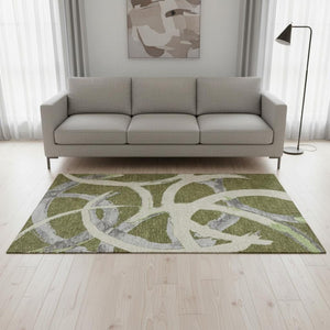 HomeRoots 5' X 8' Abstract Area Rug in Olive Green, Gray, Beige - Washable, UV-Protected, Pet-Friendly Design! 680267