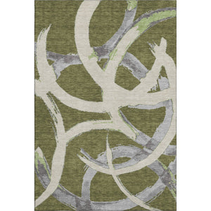 HomeRoots 5' X 8' Abstract Area Rug in Olive Green, Gray, Beige - Washable, UV-Protected, Pet-Friendly Design! 680267