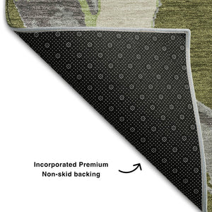 HomeRoots 5' X 8' Abstract Area Rug in Olive Green, Gray, Beige - Washable, UV-Protected, Pet-Friendly Design! 680267