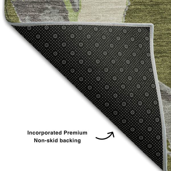 HomeRoots 5' X 8' Abstract Area Rug in Olive Green, Gray, Beige - Washable, UV-Protected, Pet-Friendly Design! 680267