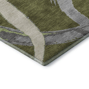 HomeRoots 5' X 8' Abstract Area Rug in Olive Green, Gray, Beige - Washable, UV-Protected, Pet-Friendly Design! 680267