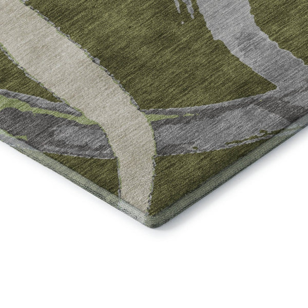 HomeRoots 5' X 8' Abstract Area Rug in Olive Green, Gray, Beige - Washable, UV-Protected, Pet-Friendly Design! 680267
