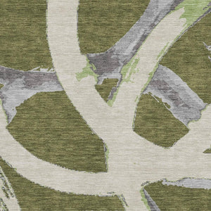 HomeRoots 5' X 8' Abstract Area Rug in Olive Green, Gray, Beige - Washable, UV-Protected, Pet-Friendly Design! 680267