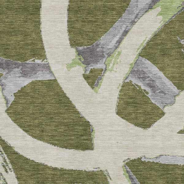 HomeRoots 5' X 8' Abstract Area Rug in Olive Green, Gray, Beige - Washable, UV-Protected, Pet-Friendly Design! 680267