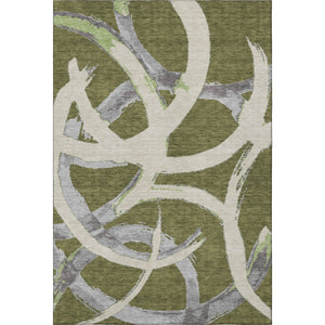 HomeRoots 5' X 8' Abstract Area Rug in Olive Green, Gray, Beige - Washable, UV-Protected, Pet-Friendly Design! 680267
