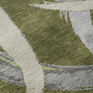 HomeRoots 8' Stylish Abstract Washable Round Rug in Olive Green, Gray & Beige with UV Protection & Durability 680268