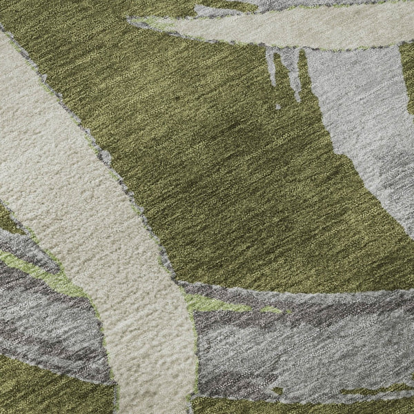 HomeRoots 8' Stylish Abstract Washable Round Rug in Olive Green, Gray & Beige with UV Protection & Durability 680268