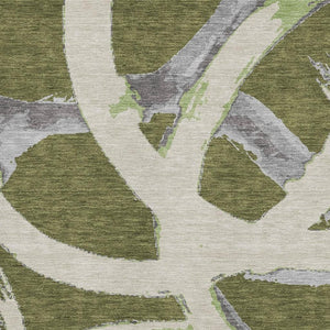 HomeRoots 8' X 10' Modern Abstract Washable Area Rug in Olive Green, Gray & Beige - UV Protected & Durable 680269
