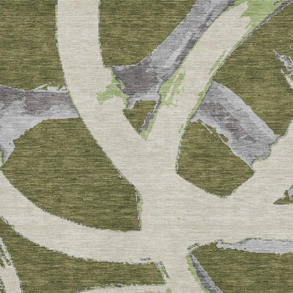 HomeRoots 8' X 10' Modern Abstract Washable Area Rug in Olive Green, Gray & Beige - UV Protected & Durable 680269