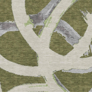 HomeRoots 9' X 12' Olive Green, Gray & Beige Washable Area Rug with UV Protection for Modern Homes & Families 680270