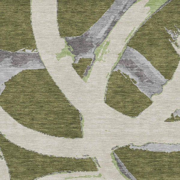 HomeRoots 10' Olive Green Gray Beige Abstract Washable Area Rug - UV Protected, Durable & Easy-Care Design 680271