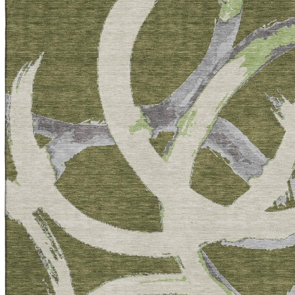 HomeRoots 10' Olive Green Gray Beige Abstract Washable Area Rug - UV Protected, Durable & Easy-Care Design 680271
