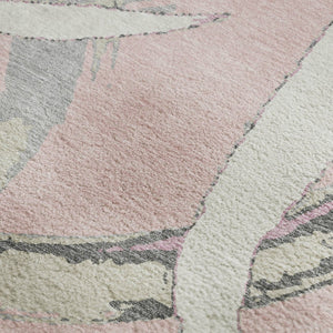HomeRoots 5' X 8' Washable Pink Ivory Gray Abstract Area Rug with UV Protection for Stylish Home Décor 680273