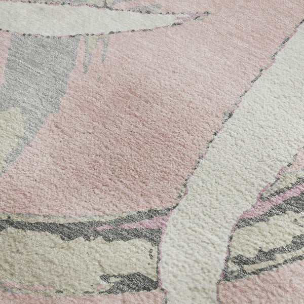 HomeRoots 5' X 8' Washable Pink Ivory Gray Abstract Area Rug with UV Protection for Stylish Home Décor 680273