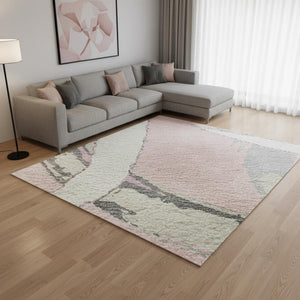 HomeRoots 8' X 10' Contemporary Pink, Ivory & Gray Washable Area Rug with UV Protection for Everyday Living 680275