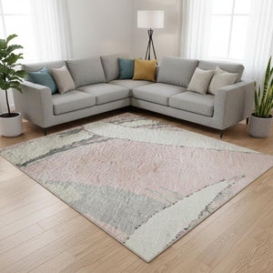 HomeRoots 9' Modern Abstract Washable Area Rug in Pink, Ivory & Gray – UV Protected, Non-Slip, Durable Design 680276