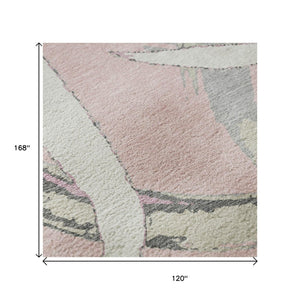 HomeRoots 10' X 14' Pink Ivory Gray Abstract Washable Area Rug – Stylish, Durable, UV-Protected for Busy Homes! 680277