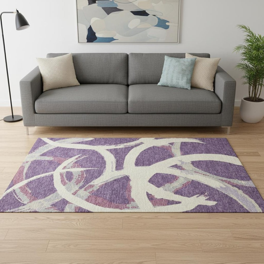 HomeRoots 5' X 8' Washable Purple, Ivory & Blush Abstract Area Rug - Durable, Stylish & UV Protected Design 680279