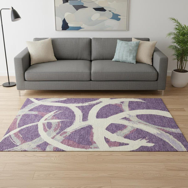 HomeRoots 5' X 8' Washable Purple, Ivory & Blush Abstract Area Rug - Durable, Stylish & UV Protected Design 680279