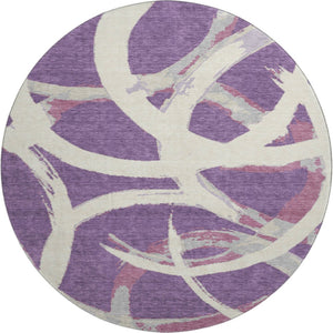 HomeRoots 8' Washable Round Rug in Purple Ivory & Blush - UV Protected, Stain Resistant, Modern Abstract Design 680280