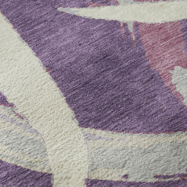 HomeRoots 8' Washable Round Rug in Purple Ivory & Blush - UV Protected, Stain Resistant, Modern Abstract Design 680280
