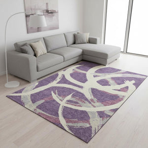 HomeRoots 8' X 10' Abstract Area Rug in Purple, Ivory & Blush - Washable, UV Protected & Stain Resistant Design! 680281