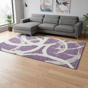 HomeRoots 10' X 14' Abstract Washable Area Rug in Purple, Ivory & Blush - UV Protected, Durable & Stylish 680283