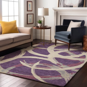 HomeRoots 10' X 14' Abstract Washable Area Rug in Purple, Ivory & Blush - UV Protected, Durable & Stylish 680283