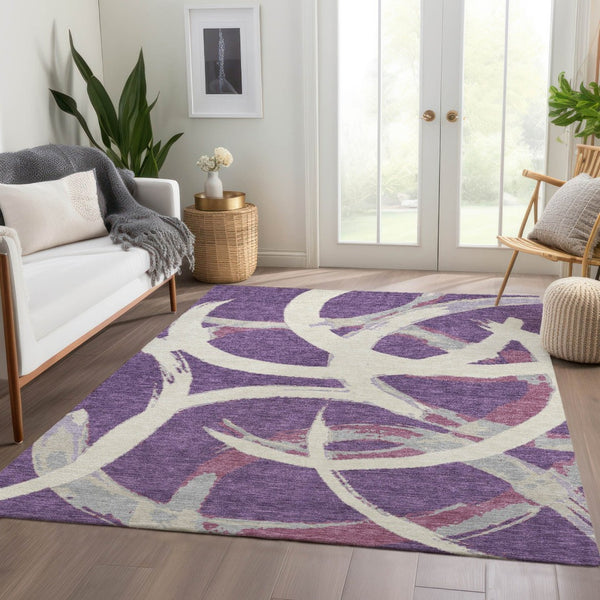 HomeRoots 10' X 14' Abstract Washable Area Rug in Purple, Ivory & Blush - UV Protected, Durable & Stylish 680283