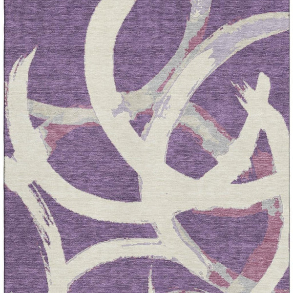 HomeRoots 10' X 14' Abstract Washable Area Rug in Purple, Ivory & Blush - UV Protected, Durable & Stylish 680283