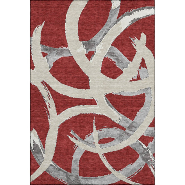 HomeRoots 5' X 8' Abstract Red Ivory Gray Area Rug - Washable, Stain Resistant, UV Protected for Modern Homes 680285