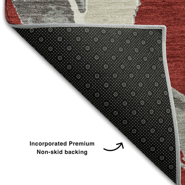HomeRoots 5' X 8' Abstract Red Ivory Gray Area Rug - Washable, Stain Resistant, UV Protected for Modern Homes 680285