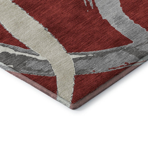 HomeRoots 5' X 8' Abstract Red Ivory Gray Area Rug - Washable, Stain Resistant, UV Protected for Modern Homes 680285